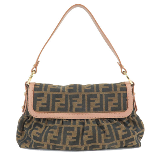 FENDI Zucca Print Canvas Leather Shoulder Bag Brown Pink 8BR353