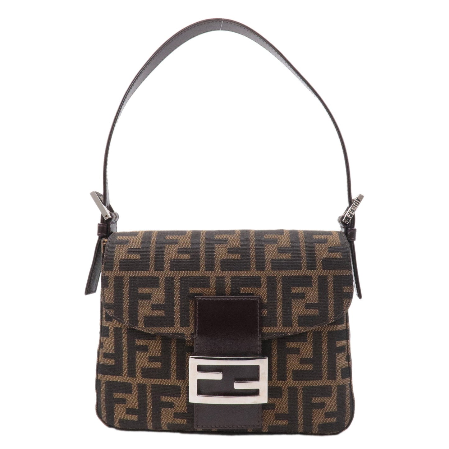 FENDI Zucca Canvas Leather Shoulder Bag Hand Bag Brown 16464