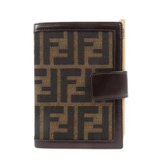 FENDI Zucca Canvas Leather Planner Cover Khaki Black Brown 30153