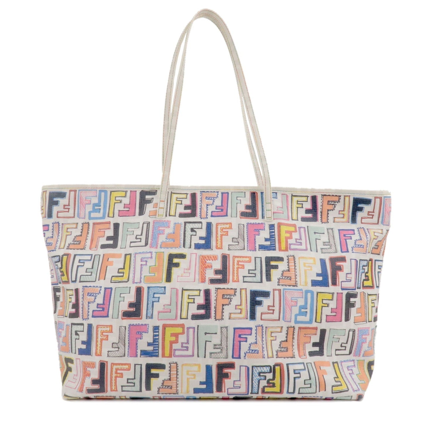 FENDI Zucca Logo Print PVC Tote Bag Multi Color White 8BH185