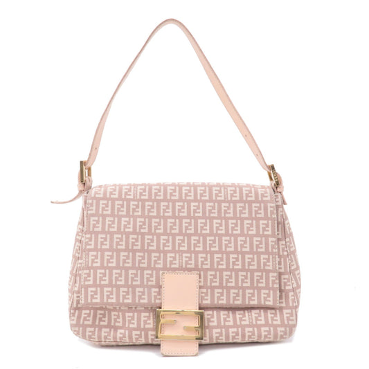 FENDI Zucchino Mamma Baguette Canvas Leather Shoulder Bag 8BR001