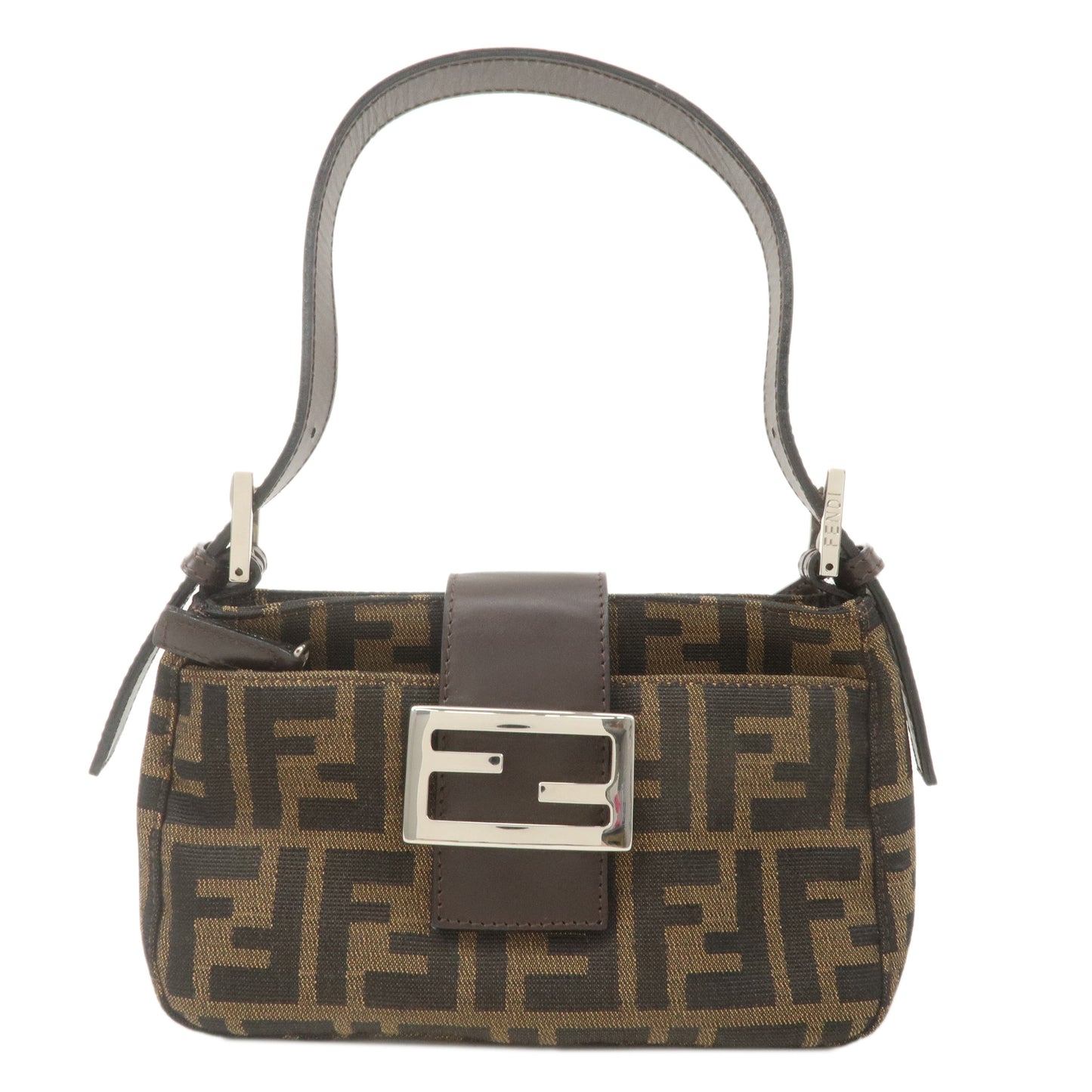 FENDI Zucca Canvas Leather Shoulder Bag Khaki Brown Black 26723