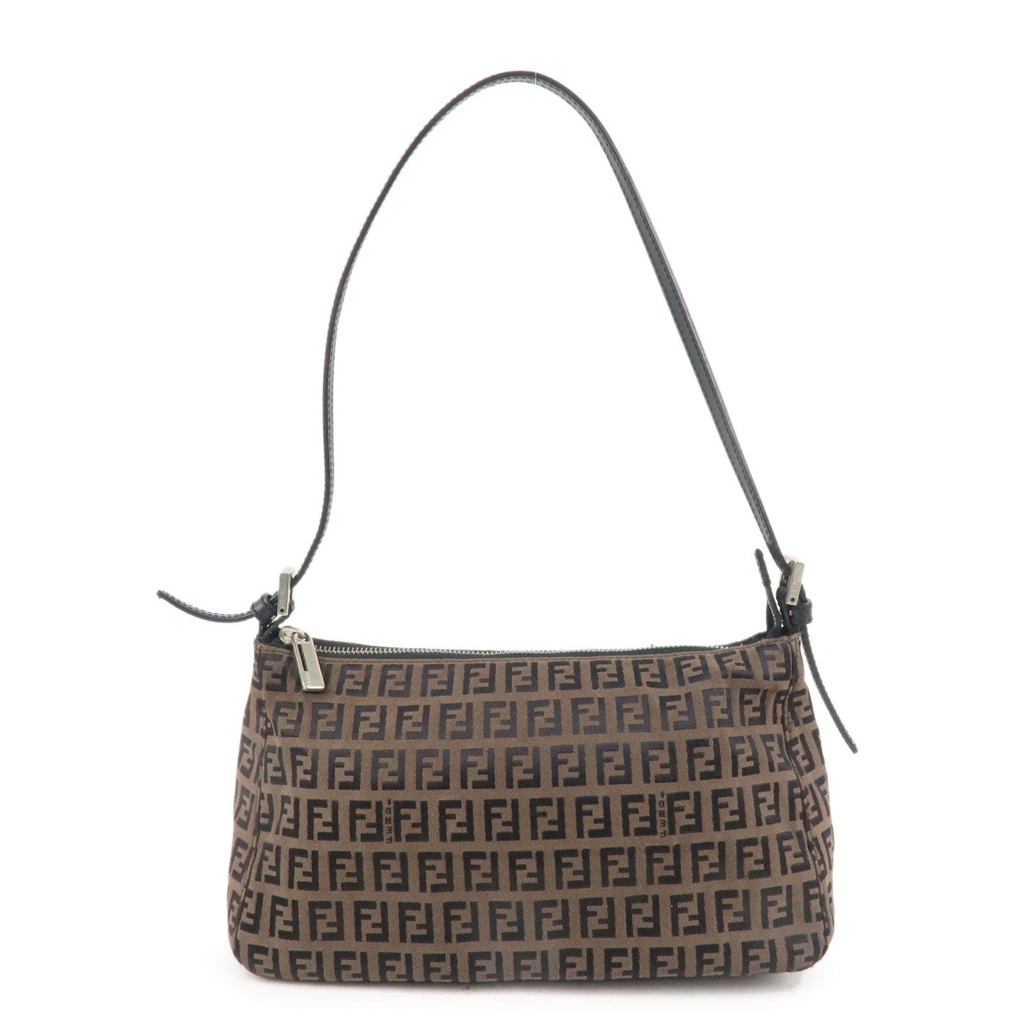 FENDI Zucchino Canvas Leather Pouch Hand Bag Brown 8BR156
