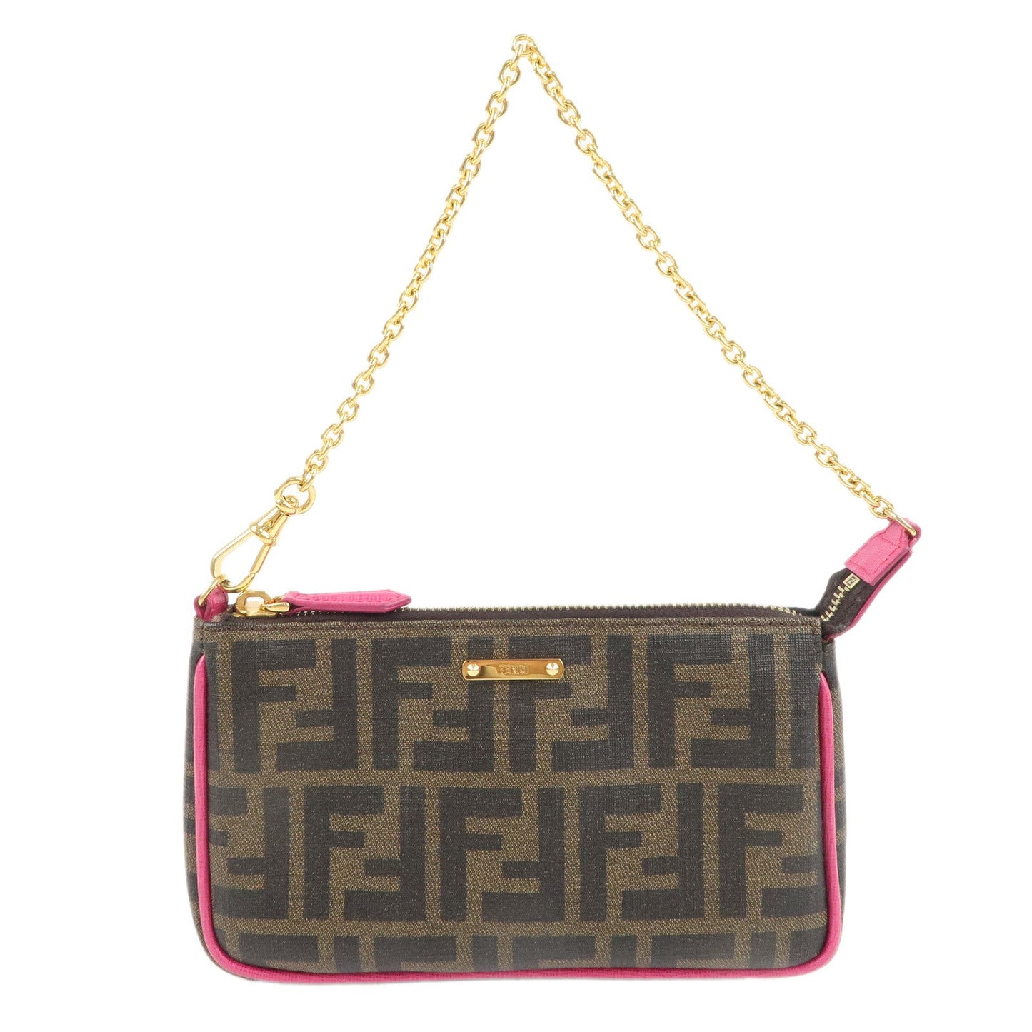 FENDI Zucca Print PVC Leather Chain Pouch Brown Black Pink 8M0271
