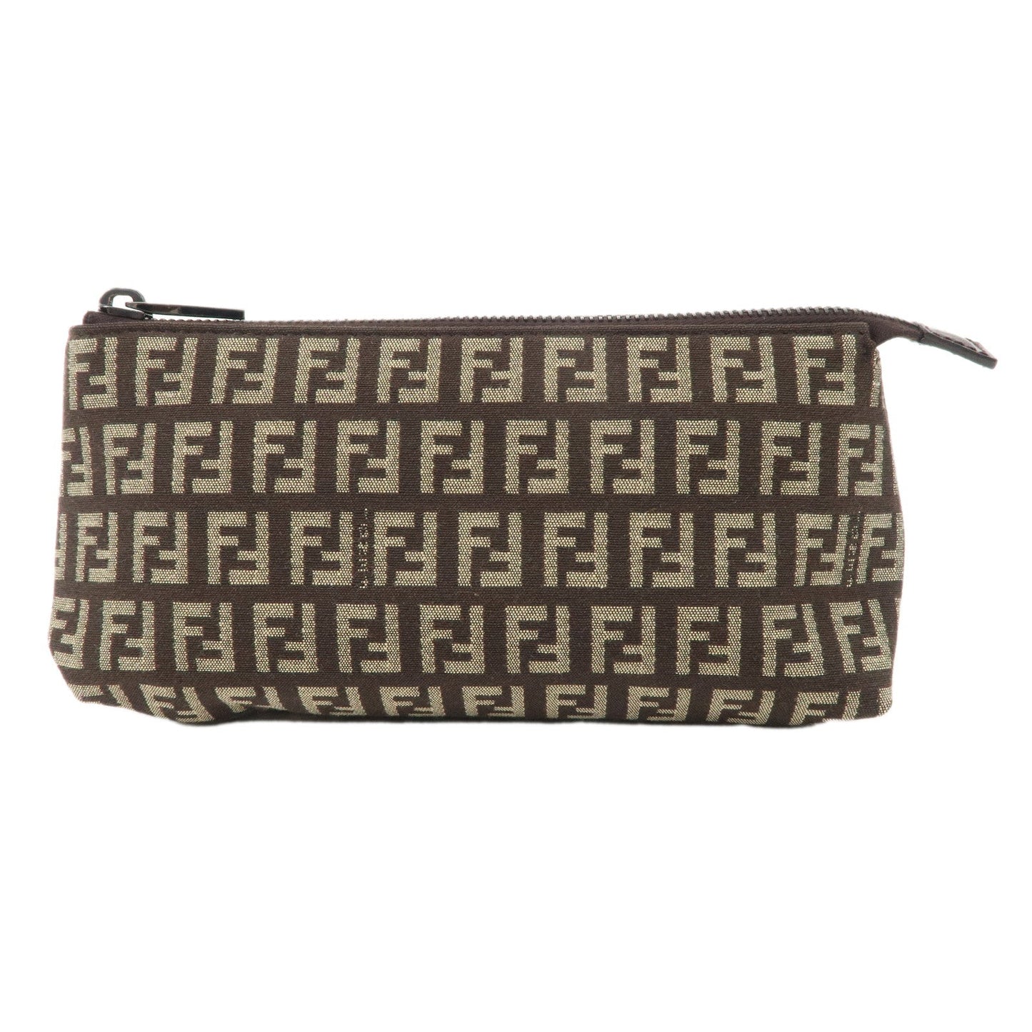 FENDI Zucchino Canvas Leather Pouch Beige Brown 7N0038
