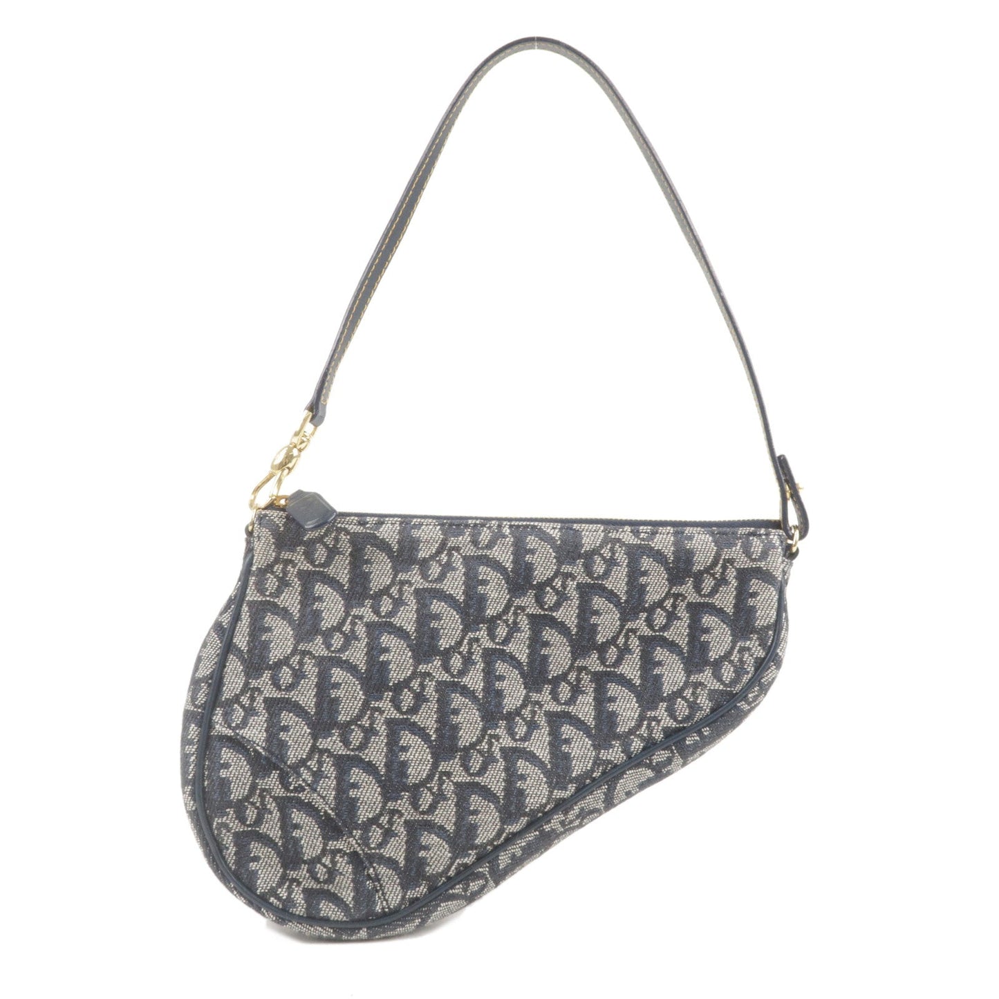 Christian Dior Saddle Bag Trotter Canvas Leather Pouch Navy