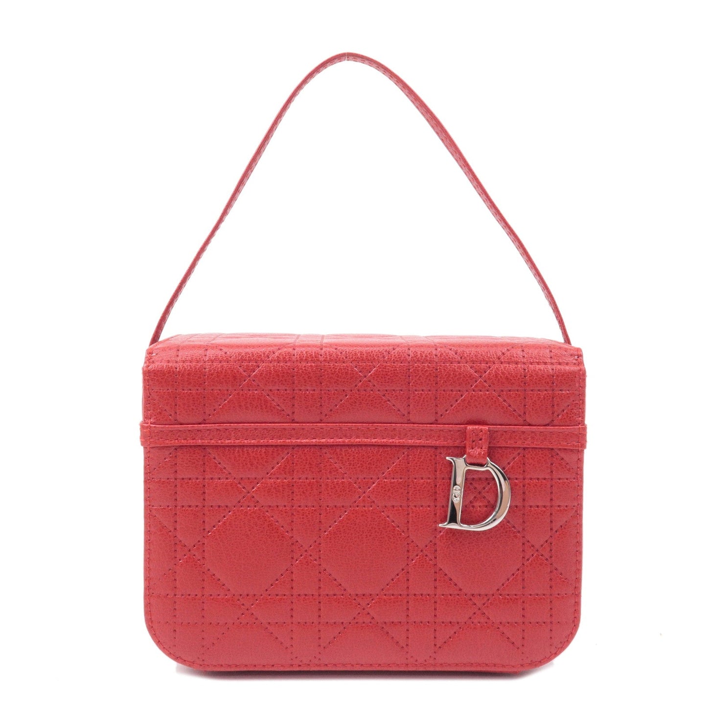 Christian Dior Cannage Leather Vanity Bag Hand Bag Red