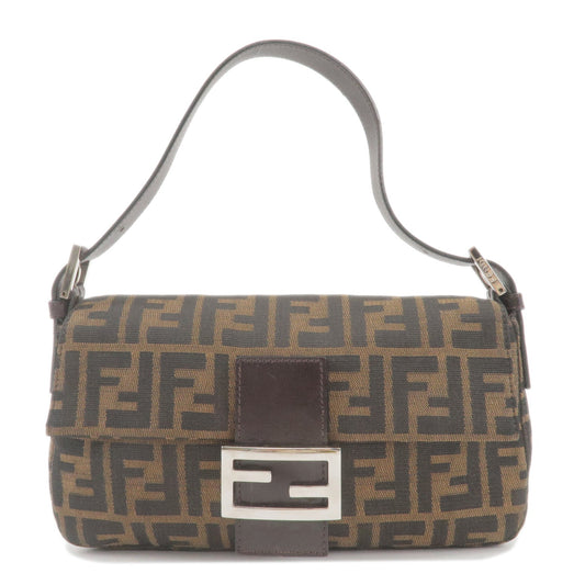 FENDI Zucca Mamma Baguette Canvas Leather Shoulder Bag Brown 26424
