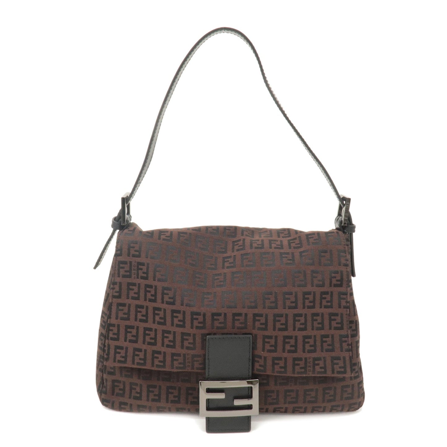 FENDI Zucchino Mamma Baguette Canvas Leather Shoulder Bag 8BR001