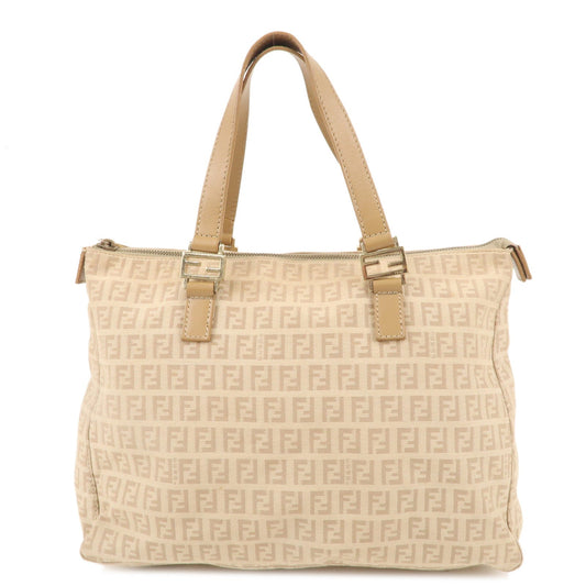 FENDI Zucchino Canvas Leather Hand Bag Tote Bag Beige 8BH138