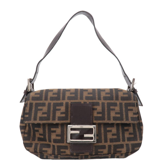 FENDI Zucca Mamma Baguette Canvas Shoulder Bag Brown Black 26424