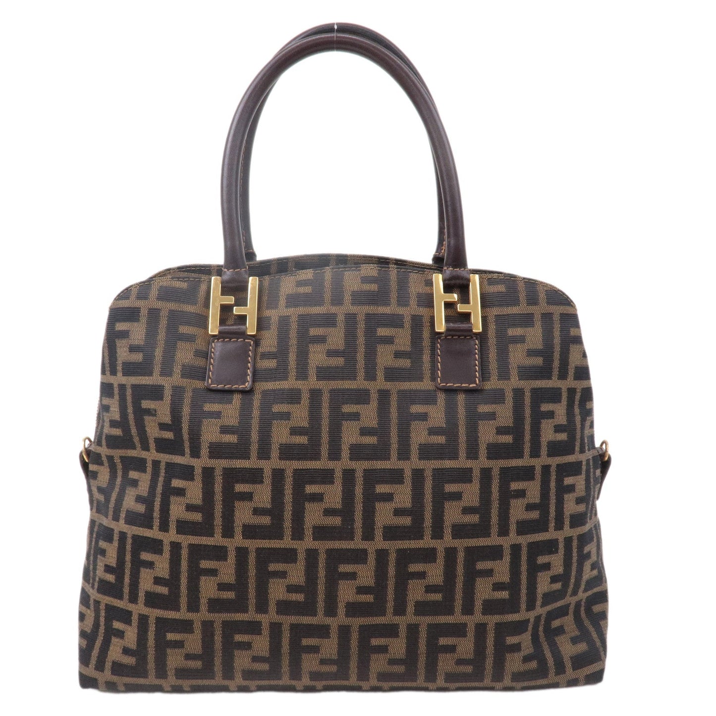 FENDI Zucca Canvas Leather Hand Bag Brown Black 14968