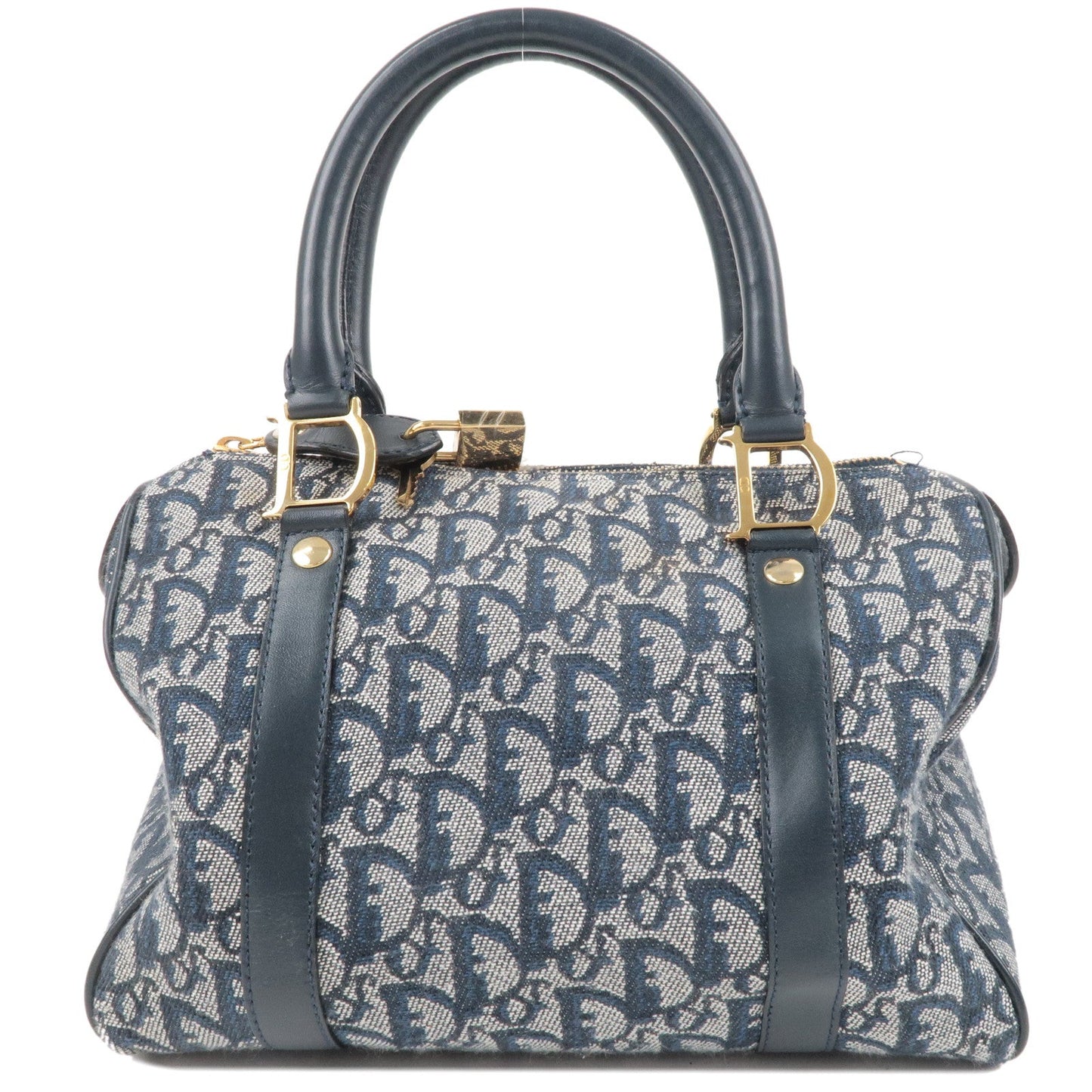 Christian Dior Trotter Canvas Leather Boston Bag Hand Bag Navy