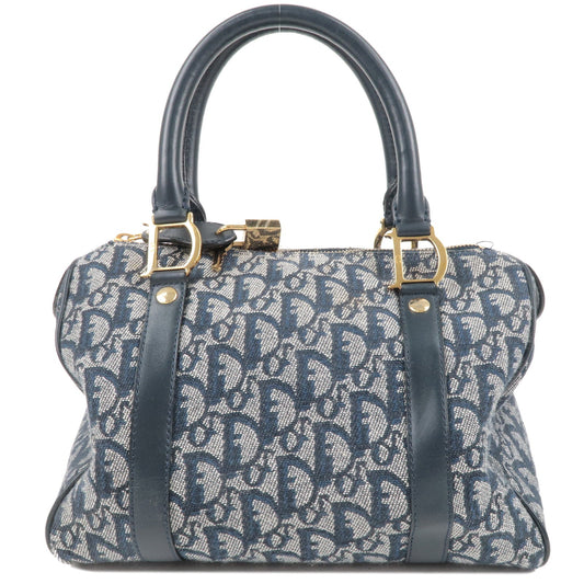 Christian Dior Trotter Canvas Leather Boston Bag Hand Bag Navy
