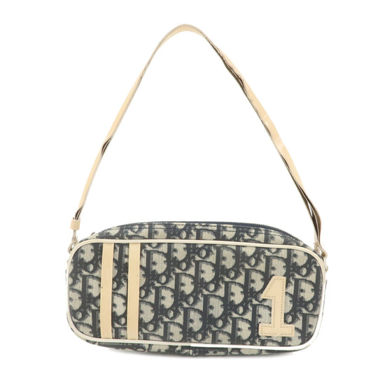 Christian Dior Trotter PVC Enamel Pouch Hand Bag Navy White