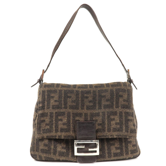 FENDI Zucca Mamma Baguette Knit Shoulder Bag Brown 26325