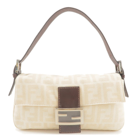 FENDI Zucca Mamma Baguette Canvas Leather Shoulder Bag Beige 26424