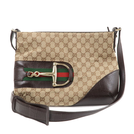 GUCCI Sherry Horsebit GG Canvas Leather Shoulder Bag Brown 141504