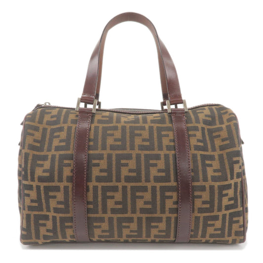 FENDI Zucca Print Canvas Leather Boston Bag Khaki Black 16327