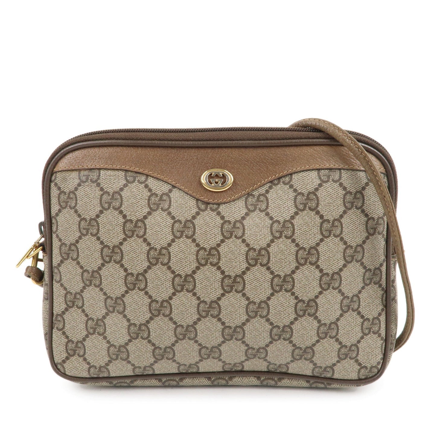 GUCCI Old Gucci GG Plus Leather Shoulder Bag Beige 97.02.068