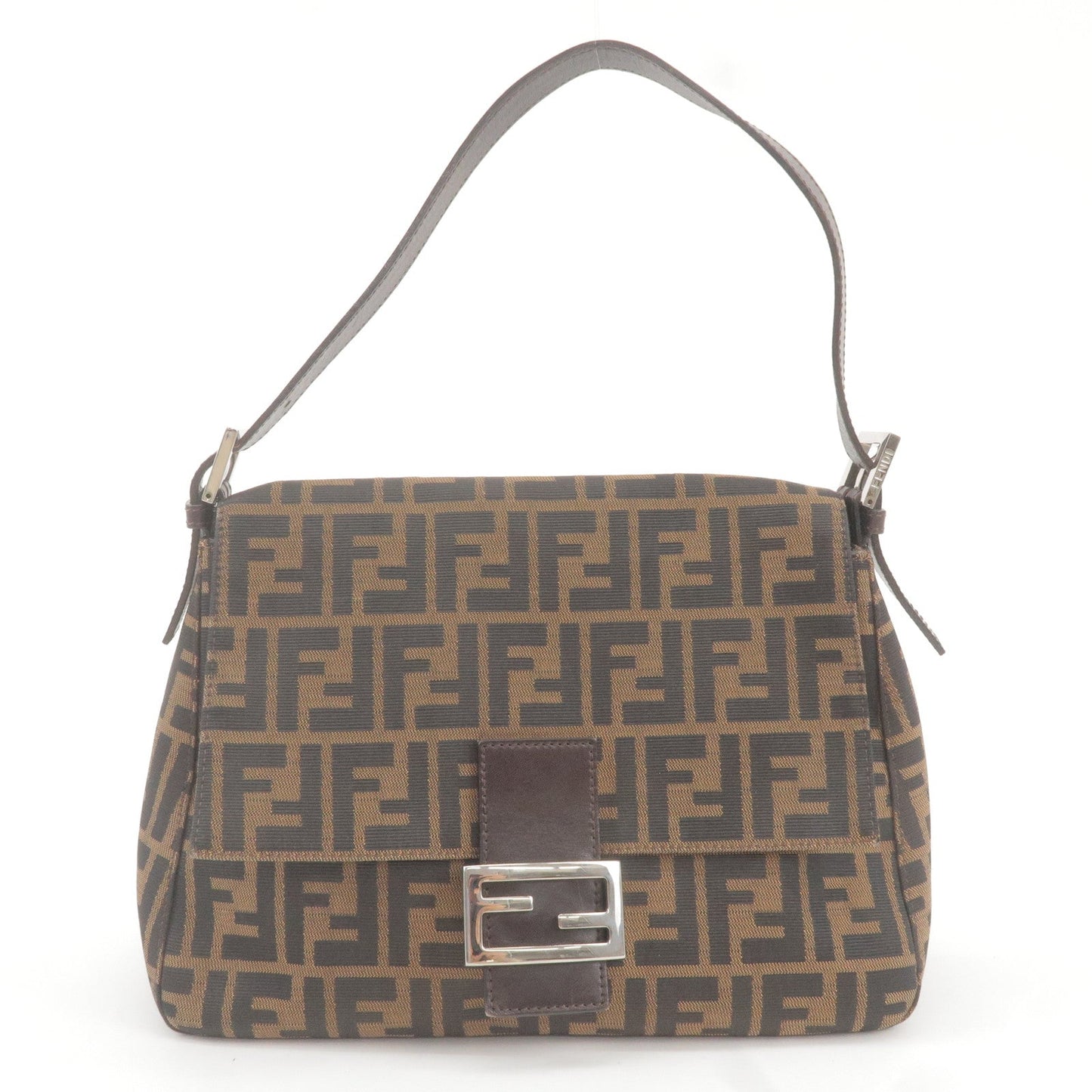 FENDI Zucca Mamma Baguette Canvas Leather Shoulder Bag 26325