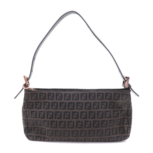 FENDI Zucchino Canvas Leather Shoulder Bag Brown Black 8BR042