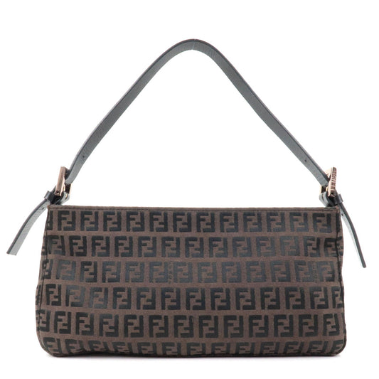 FENDI Zucchino Canvas Leather Shoulder Bag Brown Bronze 8BR464