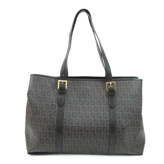 FENDI Zucchino PVC Leather Tote Shoulder Bag Brown Black 8BH238