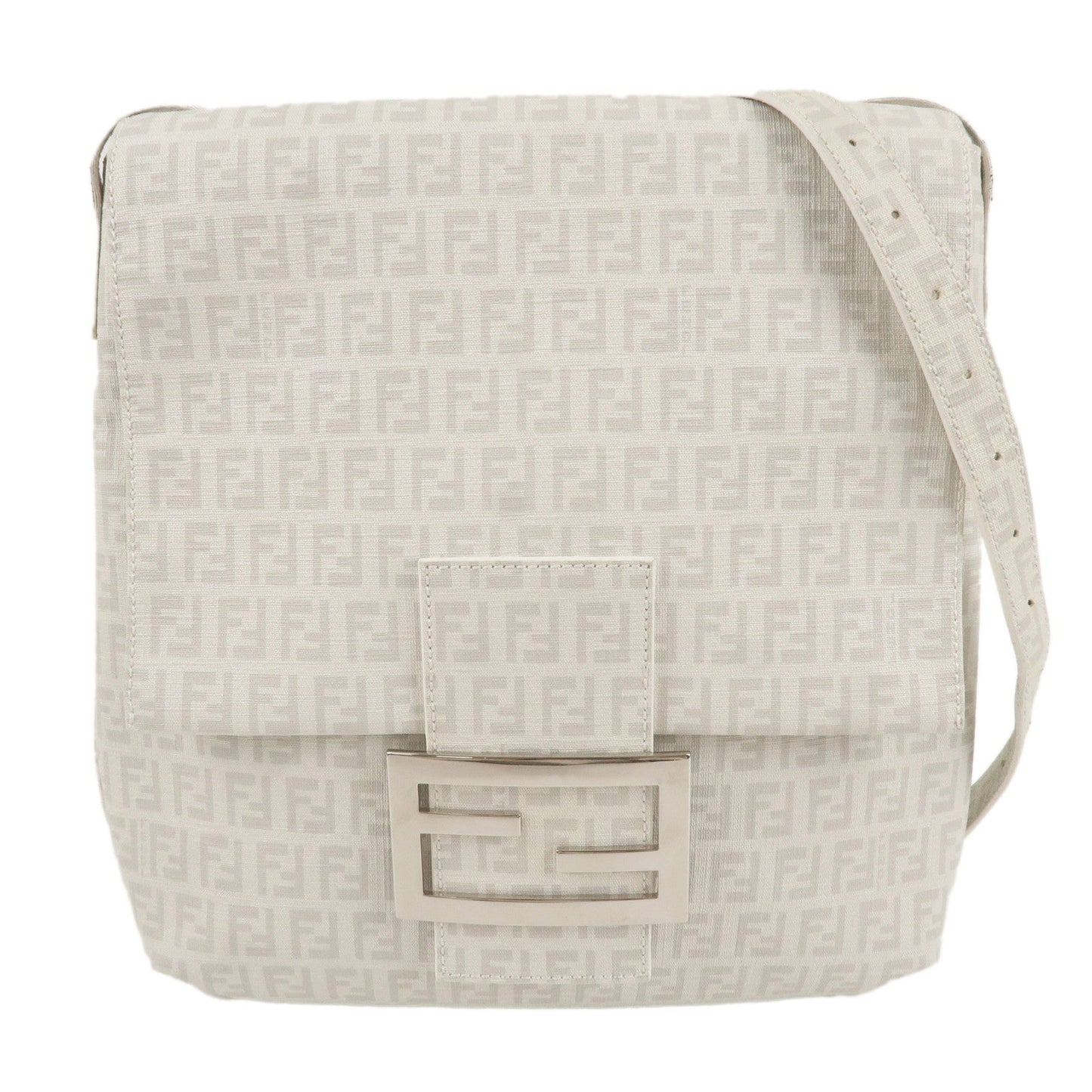 FENDI Zucchino Print PVC Shoulder Bag White Gray 8BT127