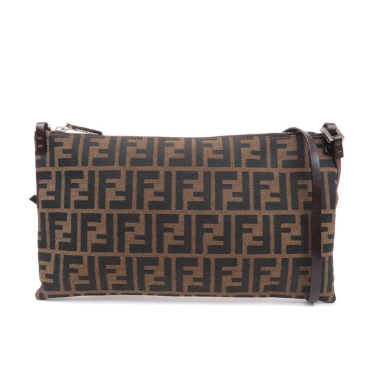 FENDI Zucca Canvas Leather Shoulder Bag Brown Black 16330