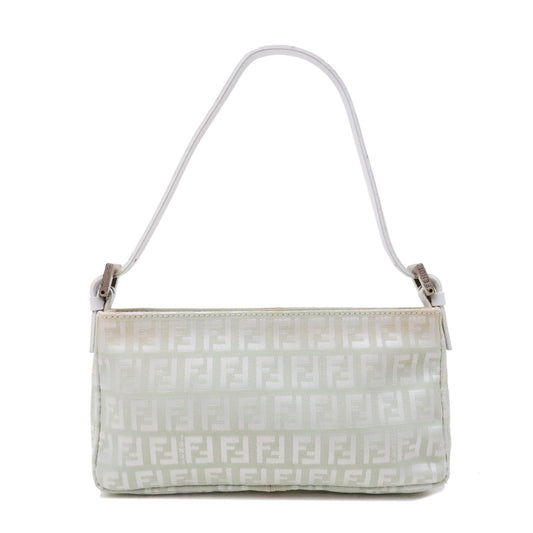 FENDI Zucchino Canvas Leather Hand Bag Mint Green White 8BR041