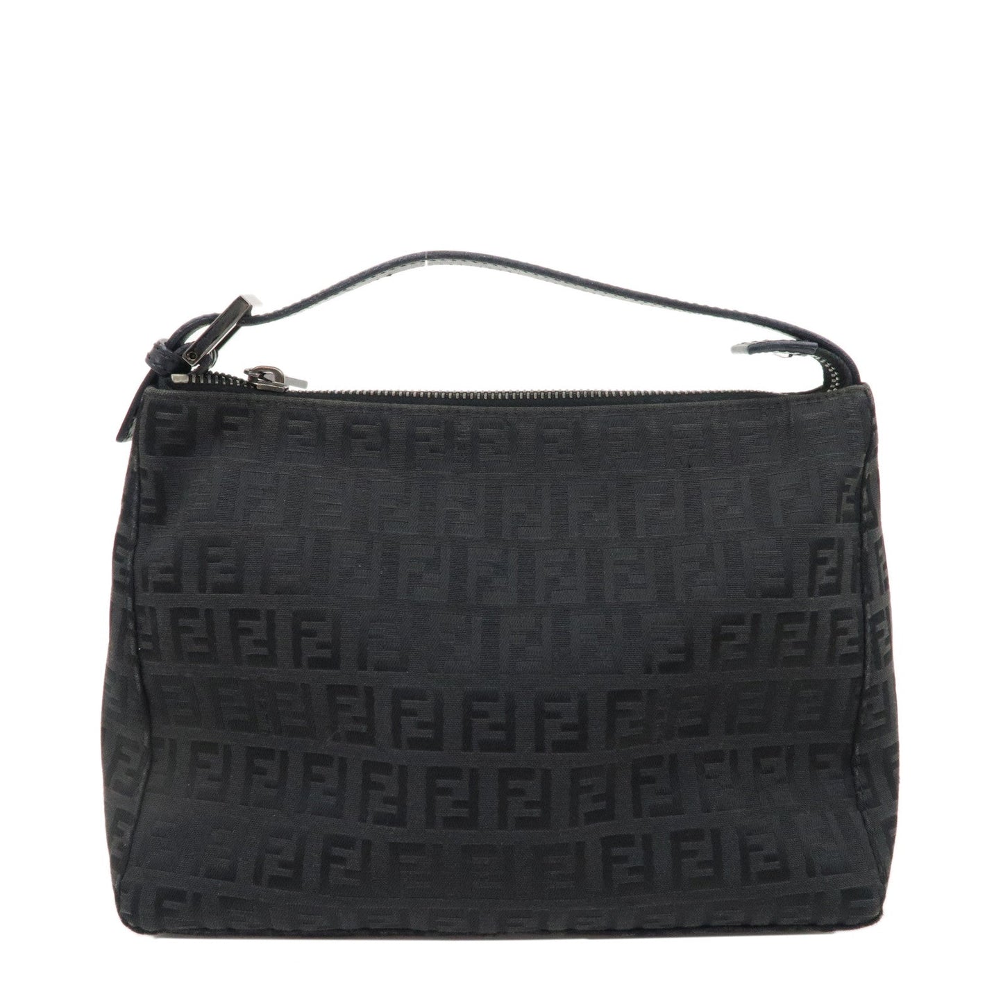 FENDI Zucchino Canvas Leather Hand Bag Mini Bag Black 8N0005