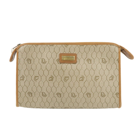 Christian Dior Honeycomb PVC Leather Clutch Bag Khaki Brown