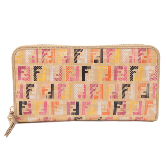 FENDI Zucchino Print PVC Leather Zippy Long Wallet Beige 8M0299