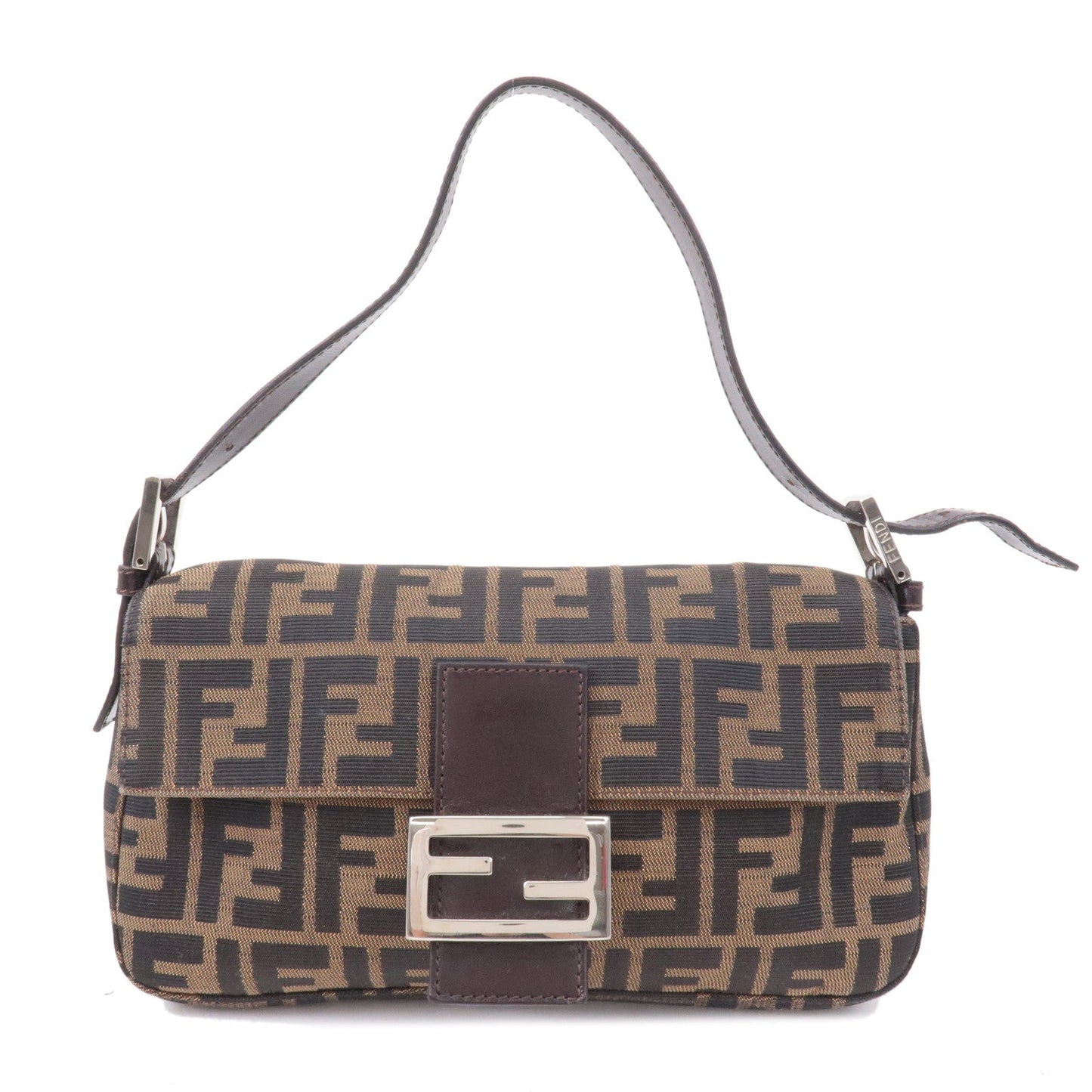 FENDI Mamma Baguette Zucca Canvas Leather Bag Brown 26424