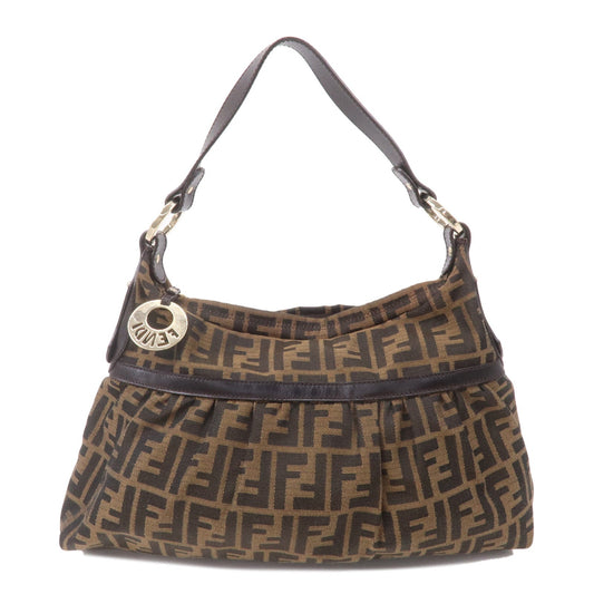 FENDI Zucca Leather Shoulder Bag Hand Bag Brown 8BR448