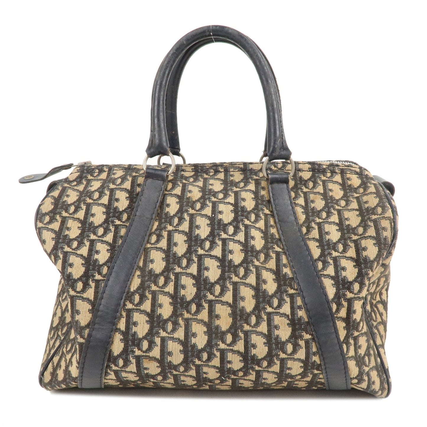 Christian Dior Trotter Canvas Leather Boston Bag Navy Beige