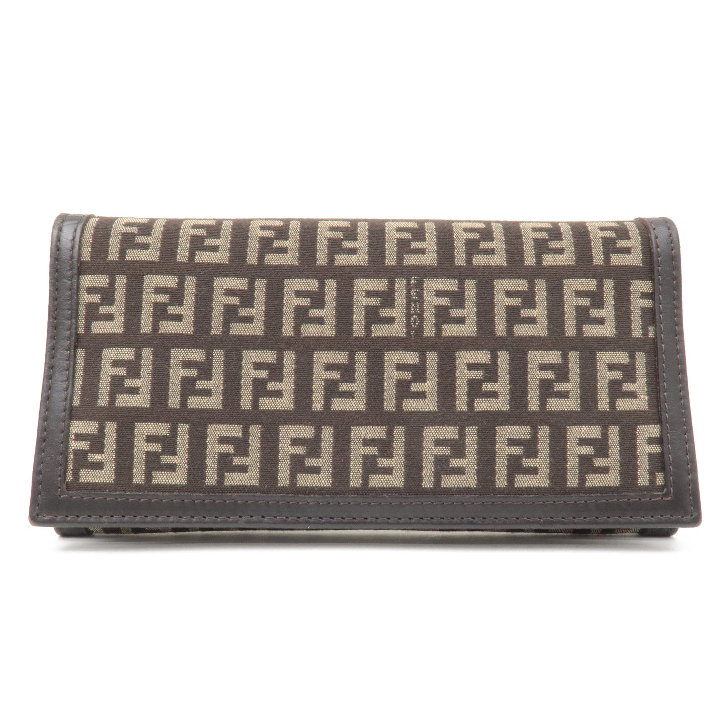 FENDI Zucca Print Canvas Leather Long Wallet Brown 8M0000
