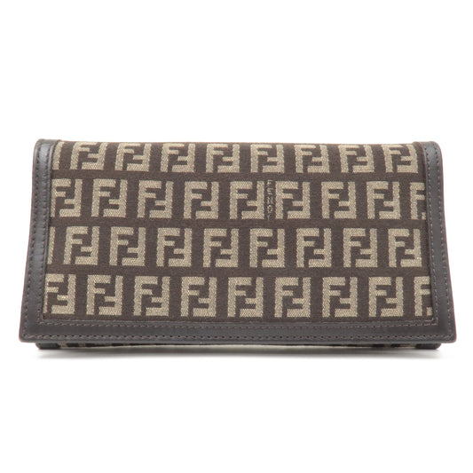 FENDI Zucca Print Canvas Leather Long Wallet Brown 8M0000