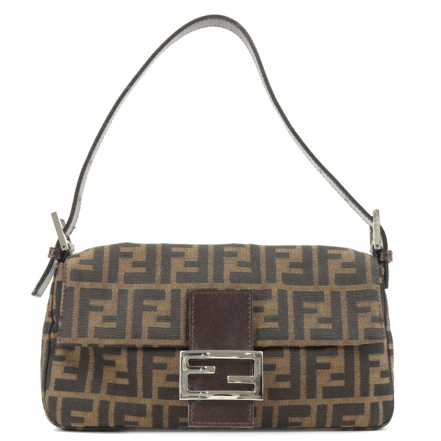 FENDI Zucca Mamma Baguette Canvas Leather Shoulder Bag Brown 26424