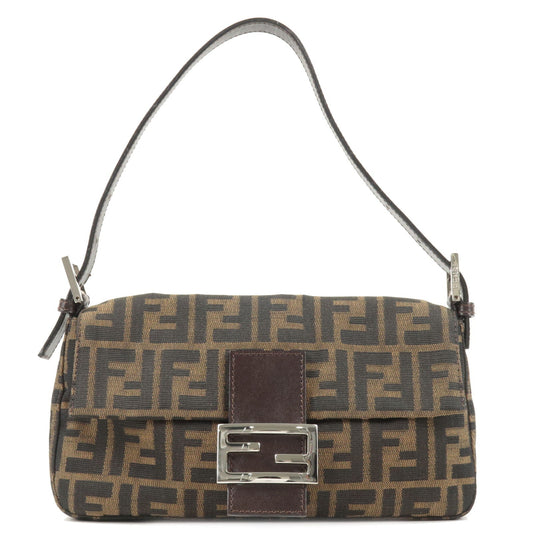 FENDI Zucca Mamma Baguette Canvas Leather Shoulder Bag Brown 26424