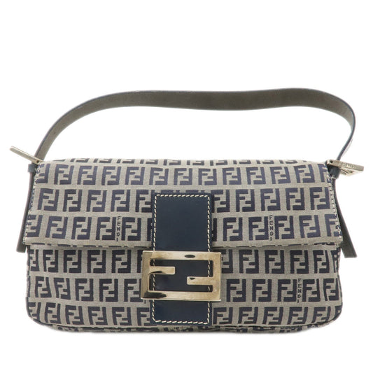 FENDI Mamma Baguette Canvas Shoulder Bag Brown Navy 26424