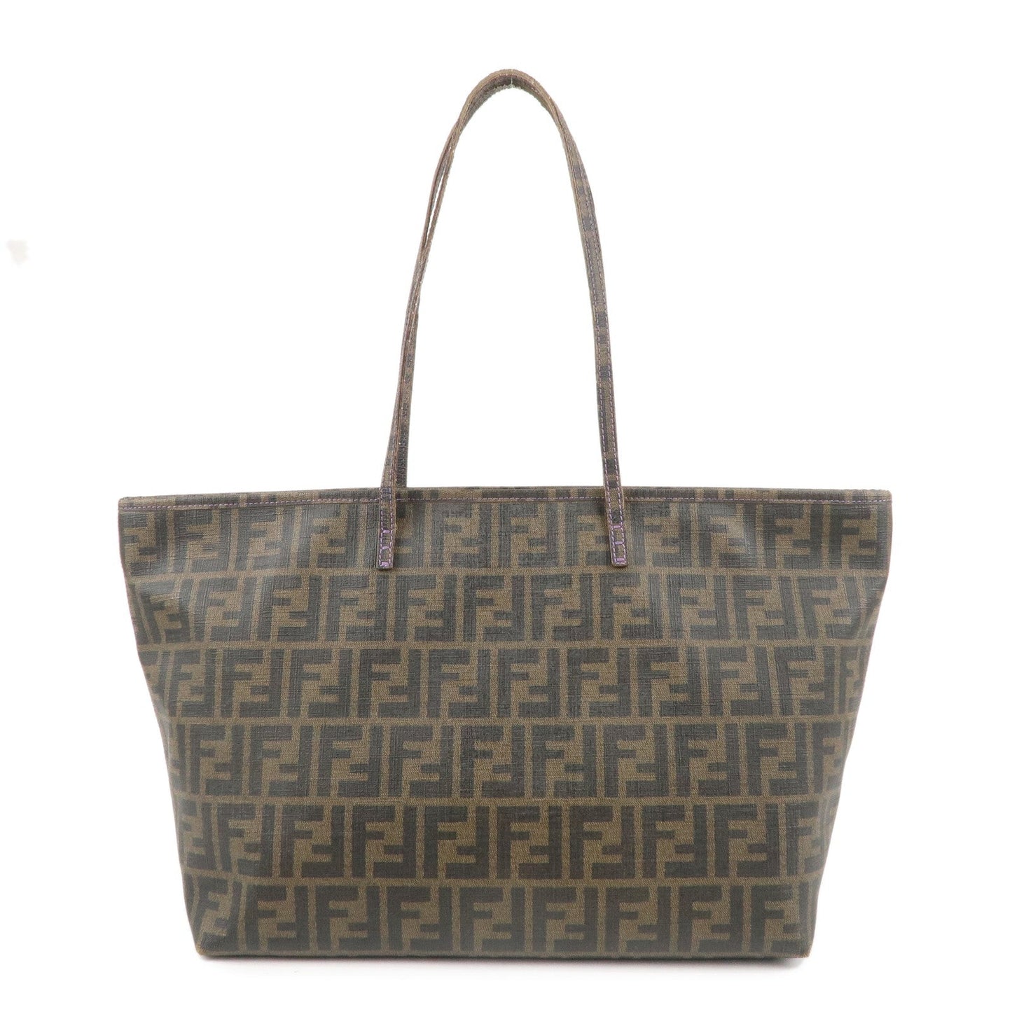 FENDI Zucca Logo Print PVC Tote Bag Brown Black Purple 8BH185