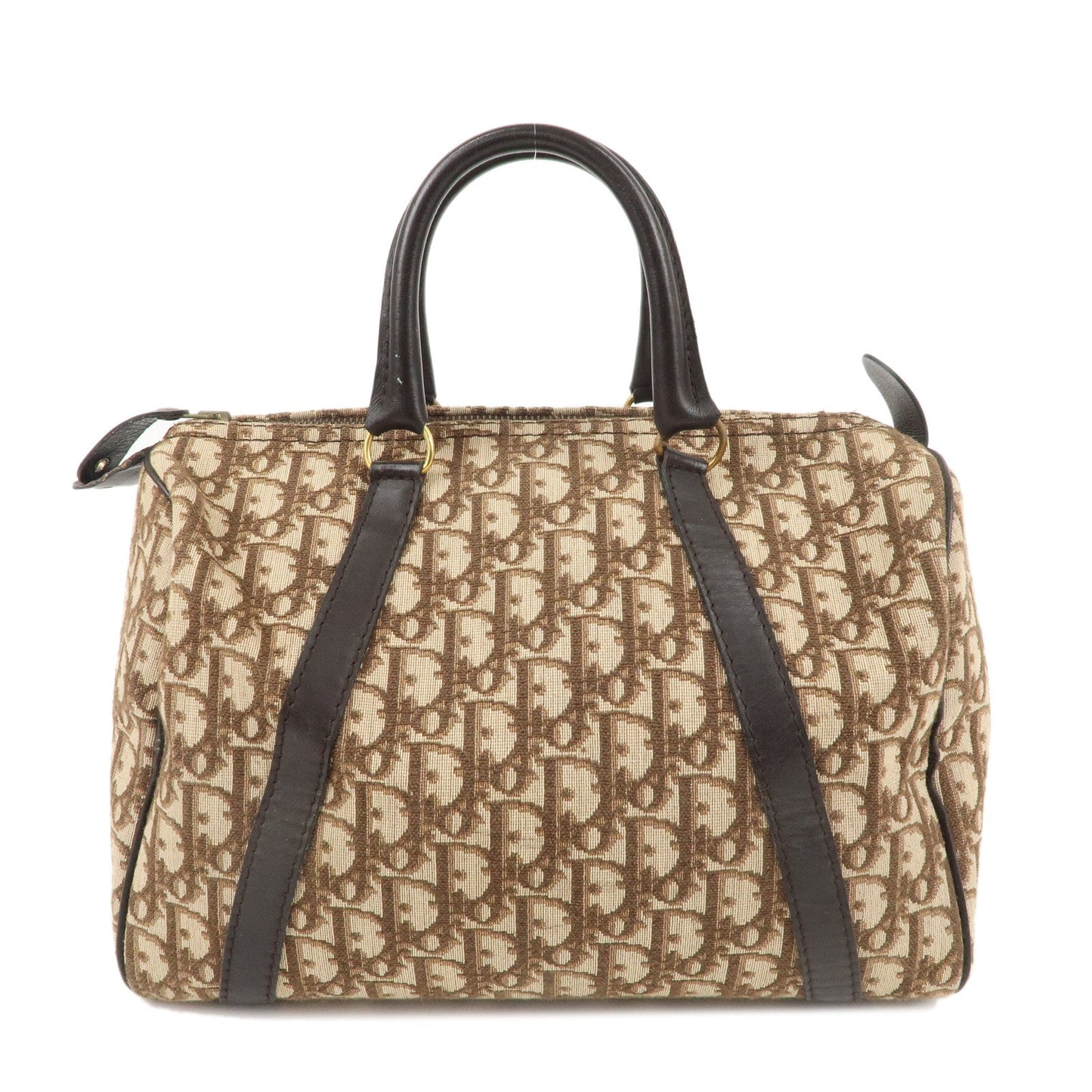 Christian Dior Trotter Canvas Leather Boston Bag Brown