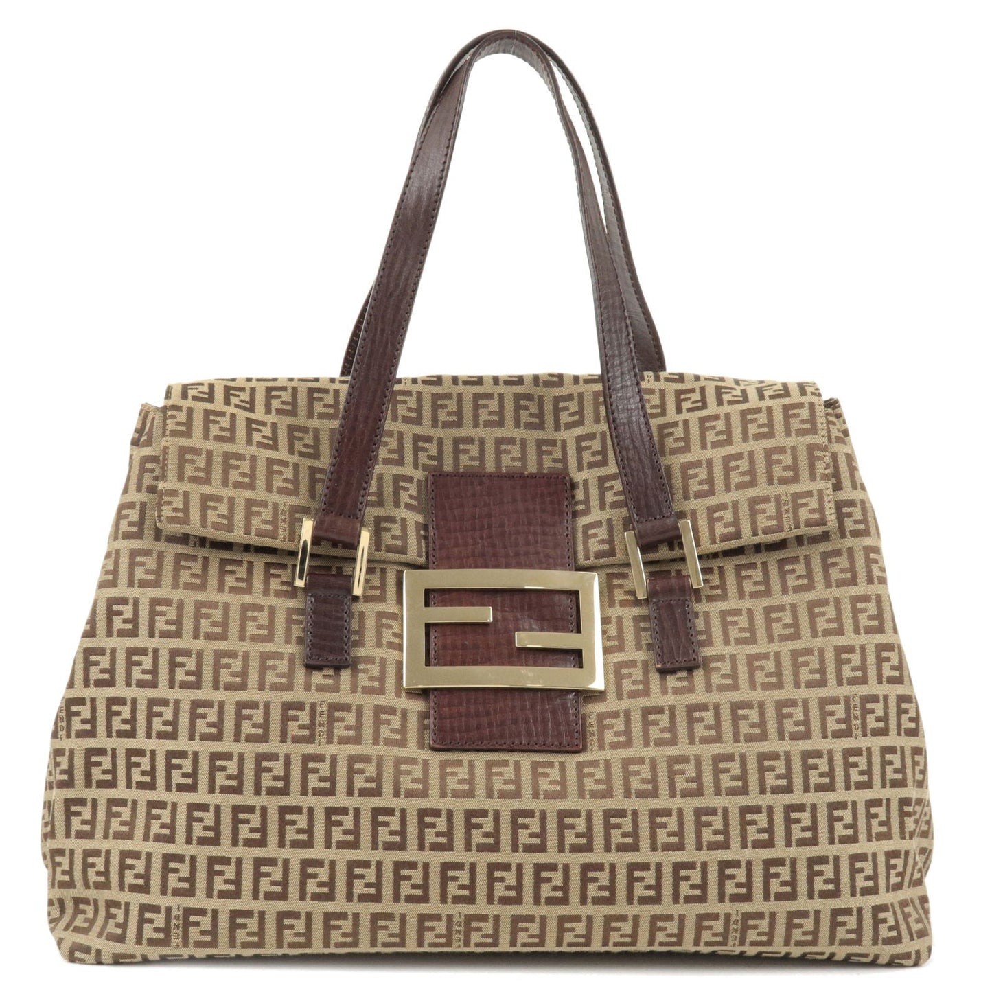 FENDI Zucchino Canvas Leather Shoulder Bag Beige Brown 8BN188