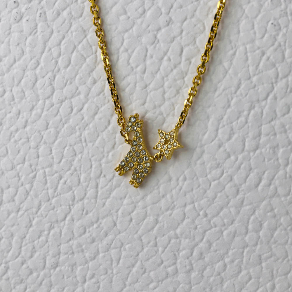 White Crystal Diorable Giraffe Gold Finish Necklace