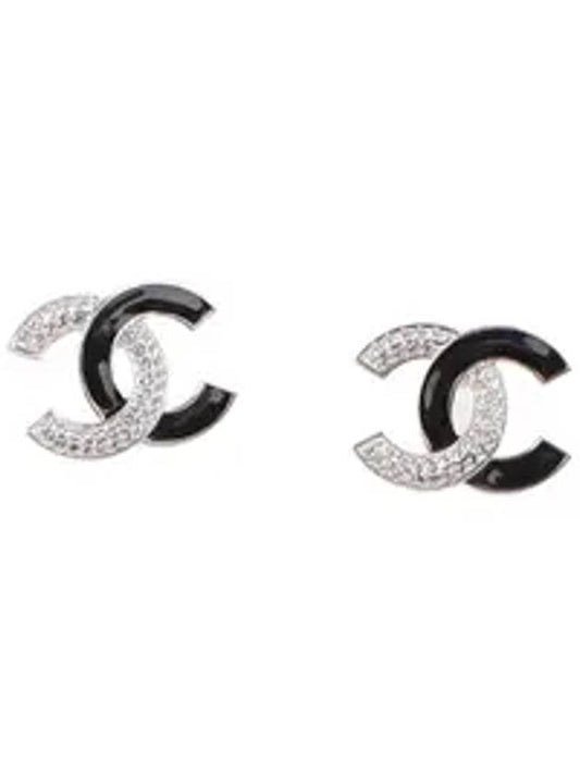 CC Logo Earrings Silver Black Chanel
