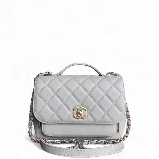 Chanel Business Affinity Medium - Caviar Quilted Grained Calfskin Grey Gray Gold Hardware Series 28