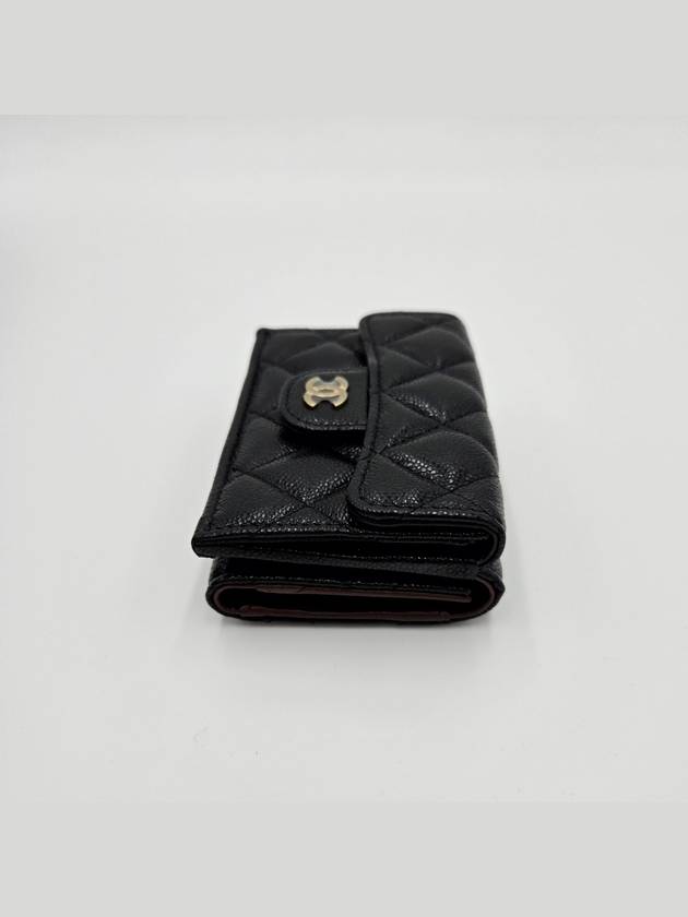 Classic Small Flap Wallet Grained Shiny Calfskin Gold Black Chanel