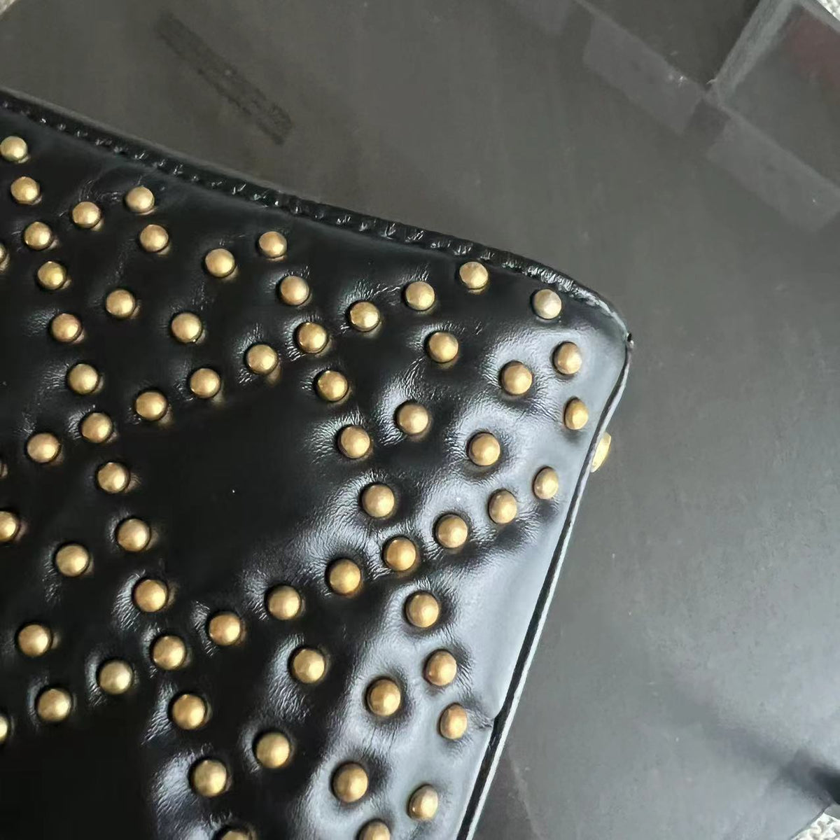 Lady Mini Studded Cannage Calfskin Black Golden Hardware